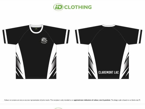 Claremont Little Athletics club top shown from the front and back